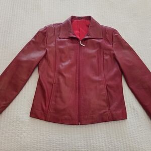 Women’s Red Genuine Leather Zip-Front Jacket